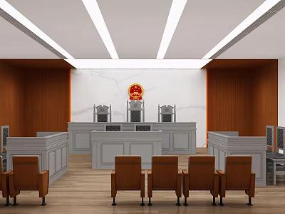 Courtroom Interior With National Emblem Judge's Bench And Audience Chairs 3d model