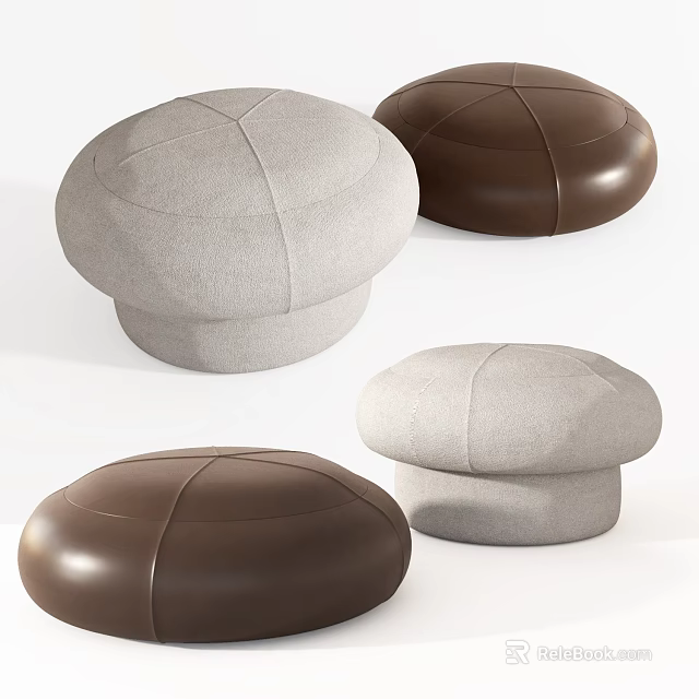 Modern Minimalist Fabric And Leather Sofa Stools In Gray And Brown Round Top Design 3d model 