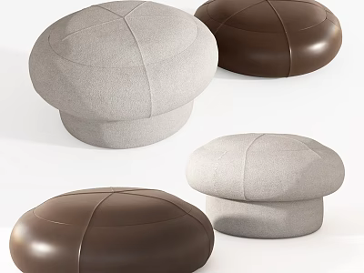 Modern Minimalist Fabric And Leather Sofa Stools In Gray And Brown Round Top Design 3d model