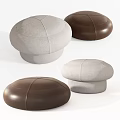 Modern Minimalist Fabric And Leather Sofa Stools In Gray And Brown Round Top Design