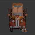 Vintage Orange Truck With Wooden Rack Wooden Boxes And Round Headlights On Bed