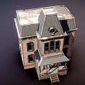 Two Story Detached House With Wooden Exterior Gray Roof And Front Porch Steps