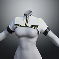 Fashionable White Top with Yellow Patterns Short Sleeves and Black Cuffs Zipper Neckline Design
