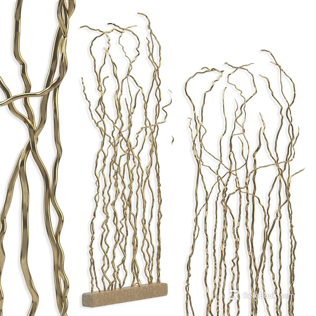 Golden Twig Like Decorative Ornament Set For Home Living Room Decoration 3d model 