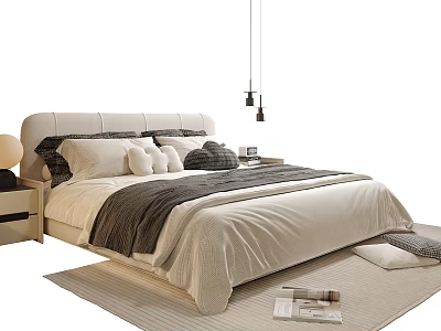 Cozy Kids Bed Design With Soft Headboard Decorative Pillows Wooden Side Table And Plush Carpet 3d model