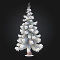 Snow Covered Pine Tree With Brown Trunk And White Snow On Branches Against Black Background