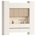 Modern Sideboard with White and Light Wood Cabinets Textured Backsplash and Countertop