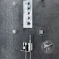 Modern Chrome Rainfall Shower System With Multiple Spray Jets And Handheld Wand On Gray Wall 3d model
