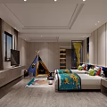 Modern Hotel Guest Room with Kids Teepee Colorful Bedding and Decorative Painting