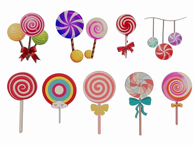 Various Colorful Lollipop Ornaments With Bowknot Hanging Decorative Designs 3d model