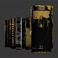 Vintage Digital Camera Retro Design With Gold Accents Dark Body Round Lens And Control Buttons