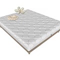 Comfortable Mattress With Grid Pattern On Wooden Frame And White Flower Woven Ring