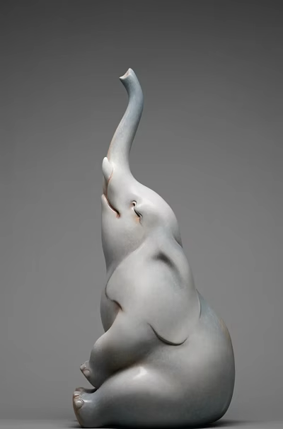 Elegant White Elephant Ceramic Figurine Decorative Ornament Set For Home Decor 3d model