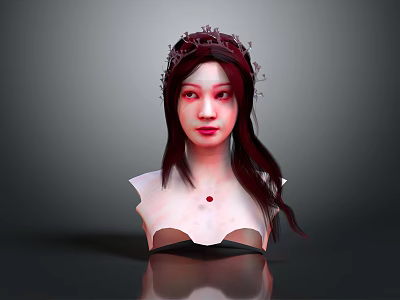 Woman With Long Red Hair Wearing Decorative Headpiece And Red Gemstone Necklace 3d model