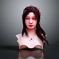 Woman With Long Red Hair Wearing Decorative Headpiece And Red Gemstone Necklace