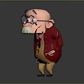 Cute Cartoon Game Movie Character With Bald Head Large Glasses White Mustache And Red Coat