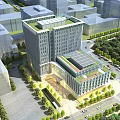 Modern Office Building Architecture With Glass Facade Green Roof And Surrounding Urban Trees