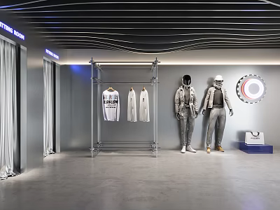 Modern Fashion Clothing Store With Apparel Display Racks Mannequins And Stylish Outfits 3d model