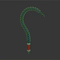 Curved Chain Like Weapon With Blue Black Rings And Red Handle