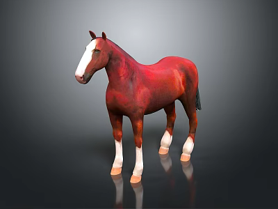Red Horse 3D Model With White Face And Legs Standing On Dark Background 3d model
