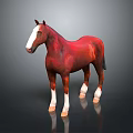 Red Horse 3D Model With White Face And Legs Standing On Dark Background