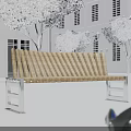 Modern Striped Landscape Bench With Metal Frame In Outdoor White Building And Trees Area