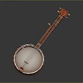 Acoustic Banjo With Round Wooden Body And Metal Strings On Dark Background With Reflection