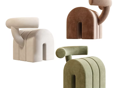 Modern Velvet Stools In Beige Brown Green With Curved Design And Sleek Structure 3d model