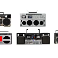 Vintage Audio Boombox Collection With Classic Radio And Cassette Players