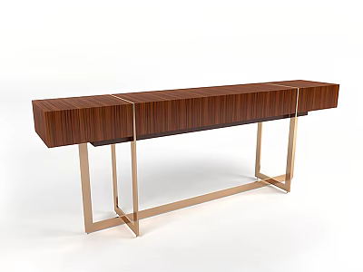 Modern Console Table With Wooden Top And Metal Frame Design 3d model