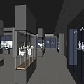Modern Exhibition Hall Interior With Gray Walls Floor Display Cases And Ceramic Vases