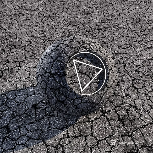 Road Facilities Circular Object With White Triangular Sign On Cracked Pavement 3d model 