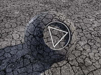 Road Facilities Circular Object With White Triangular Sign On Cracked Pavement 3d model