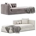 Modern Beige Chaise Lounge With Soft Round Cushions And Gray Throw Blanket