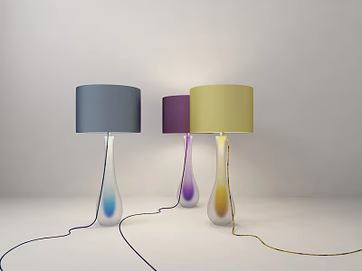 Modern Table Lamps with Transparent Bases Gradient Colors and Colored Lampshades on White Background 3d model