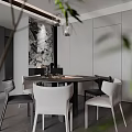 Modern Living Dining Room Interior With Sofa Striped Armchair Floor To Ceiling Windows And Coffee Table