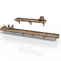 Rustic Wooden Wall Mounted Shelves With Clay Pots And Decorative Items