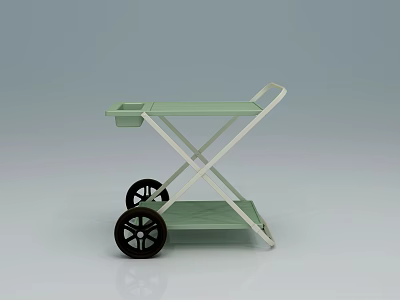 Green Two Tier Rolling Cart With White Frame And Black Wheels 3d model