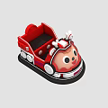 Red Cartoon Bumper Car With Cute Face Design Round Head And White Ear Decorations