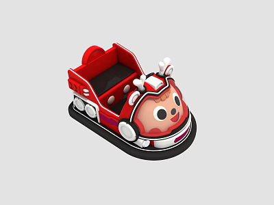 Red Cartoon Bumper Car With Cute Face Design Round Head And White Ear Decorations 3d model