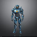 Blue Mech Warrior Robot With Orange Accents And Mechanical Armor Design