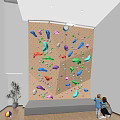 Indoor Rock Climbing Wall With Colorful Holds and People Watching in Modern Room