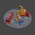 Vibrant Colored Functional Vehicles Including Blue Red Orange Dump And Concrete Mixer Trucks