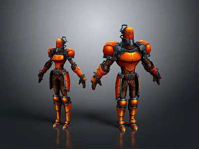 Two Orange And Black Mechanical Toy Robots With Dual Angle Designs For Household Use 3d model