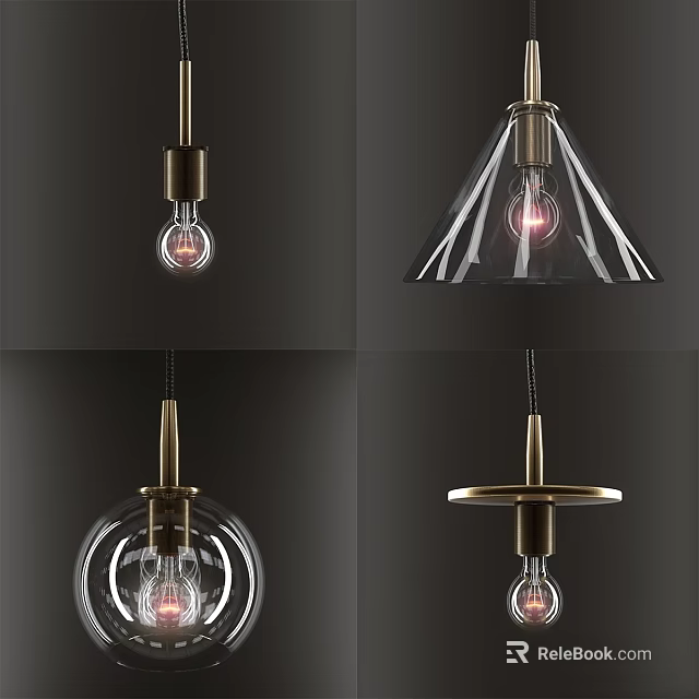 Modern Pendant Lights with Glass Shades Brass Metal and Various Geometric Designs 3d model 
