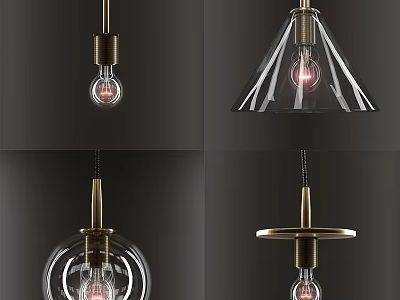 Modern Pendant Lights with Glass Shades Brass Metal and Various Geometric Designs 3d model