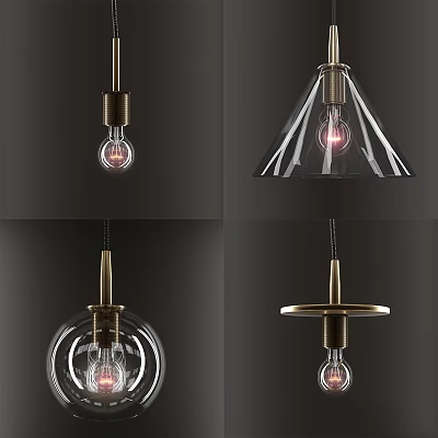 Modern Pendant Lights with Glass Shades Brass Metal and Various Geometric Designs 3d model