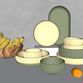 Ceramic Dinnerware Set With Green And Beige Ribbed Bowls And Plates For Kitchen Use 3d model