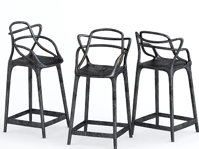 Black Modern Minimalist Bar Stools With Curved Armrests And Square Bases 3d model