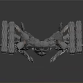 Sci Fi Mechanical Creature With Multiple Robotic Arms Weapons And Metallic Body